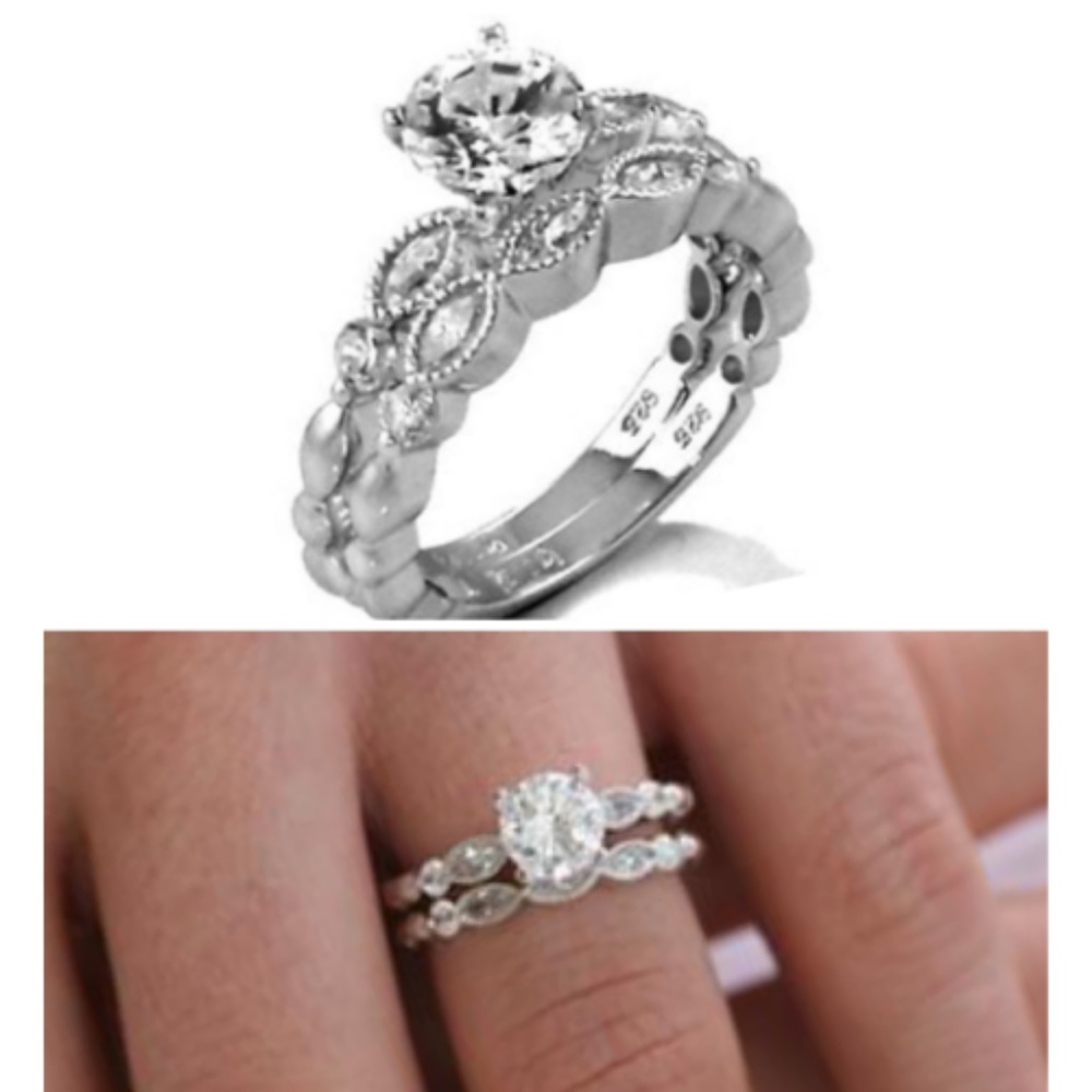 Contemporary Engagement Wedding Ring Set size 8